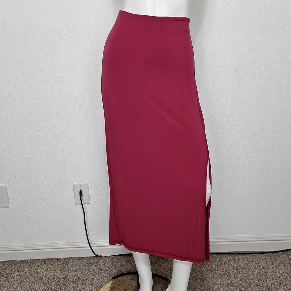 Loft *NEW* Cottagecore Dark Pink Elasticized Waist Side Slit Midi Skirt Size LP